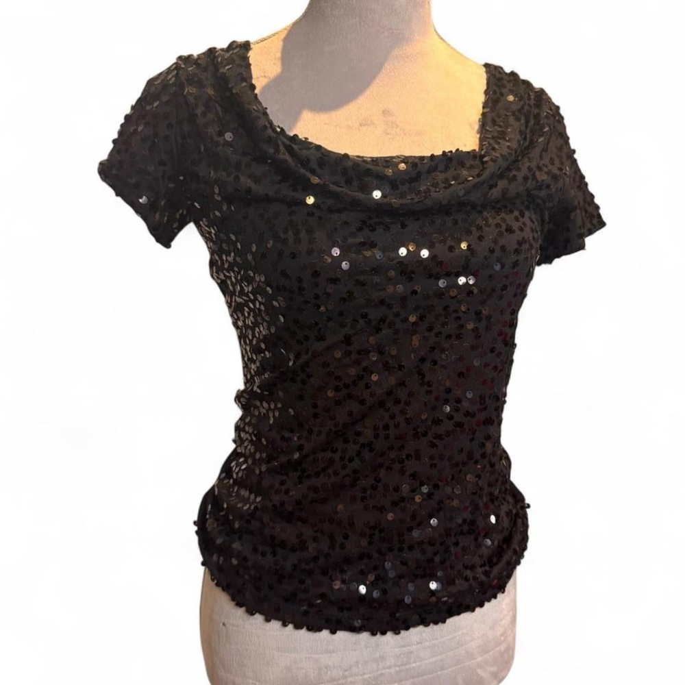 INC Y2K vintage Elegant Black Sequin Women's Top fairycore